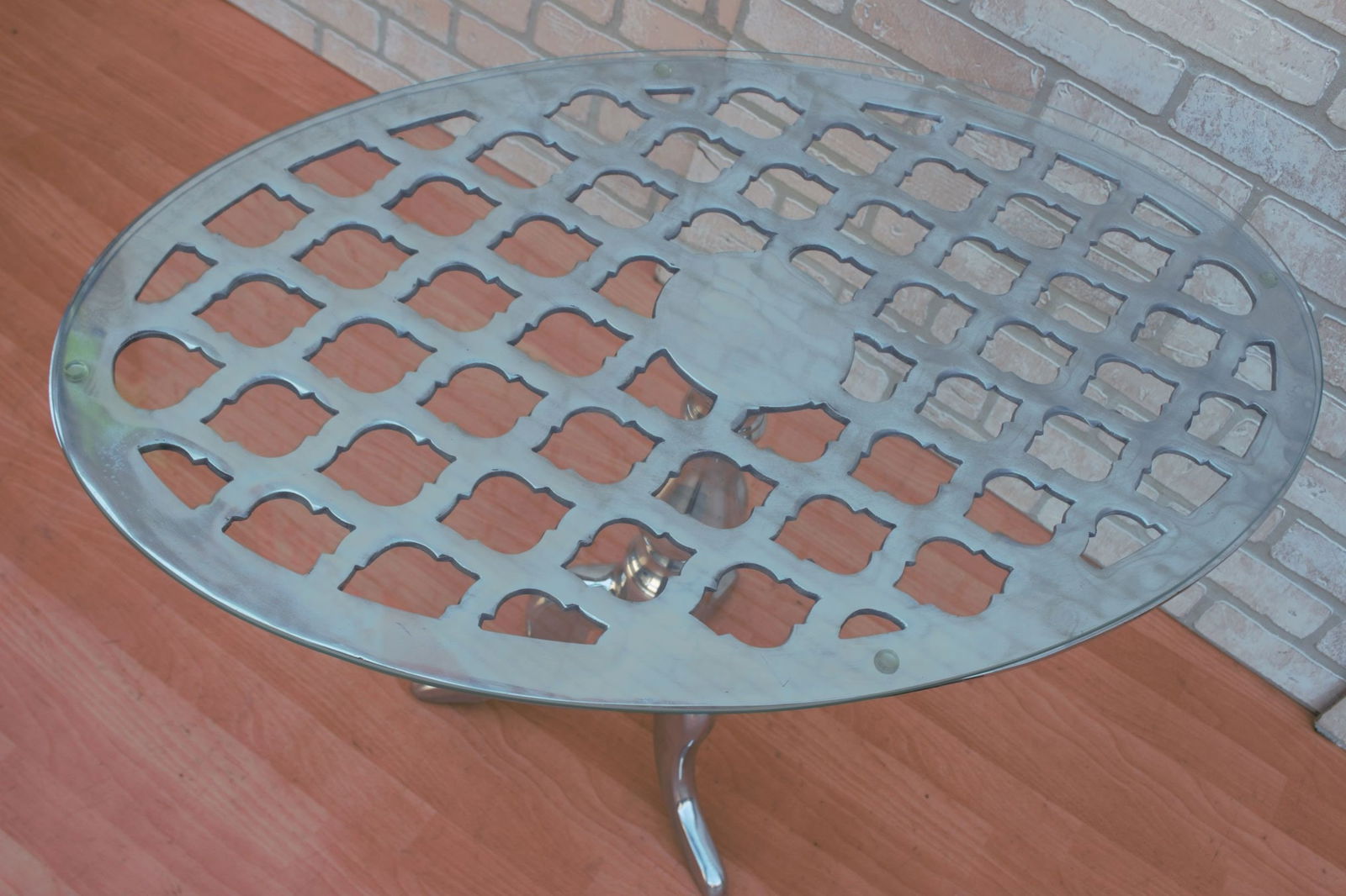 Contemporary Oval Glass Top with Aluminum Base Side Table - 5