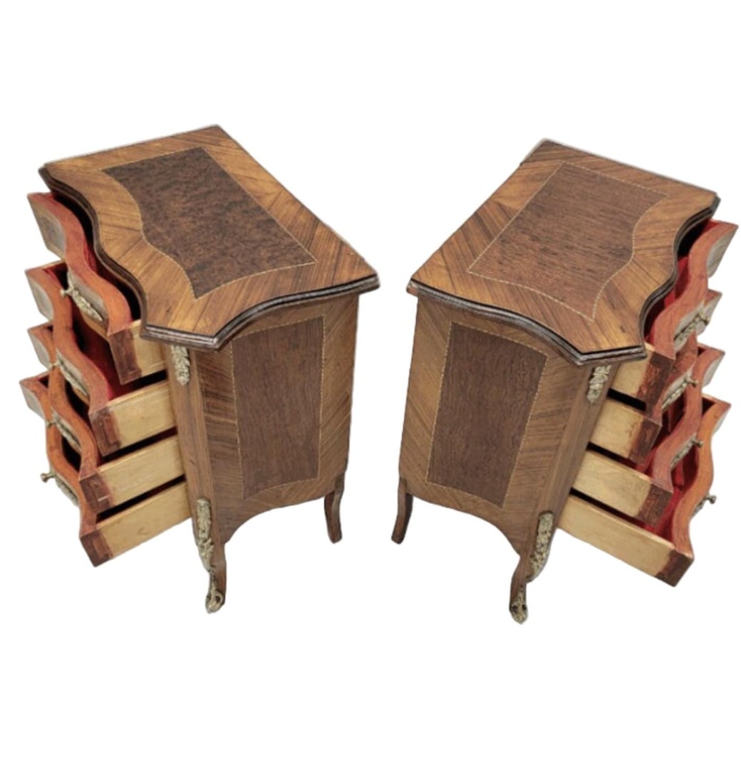 Vintage French Renaissance Revival Flared Legs Side Cabinets - Pair - 2