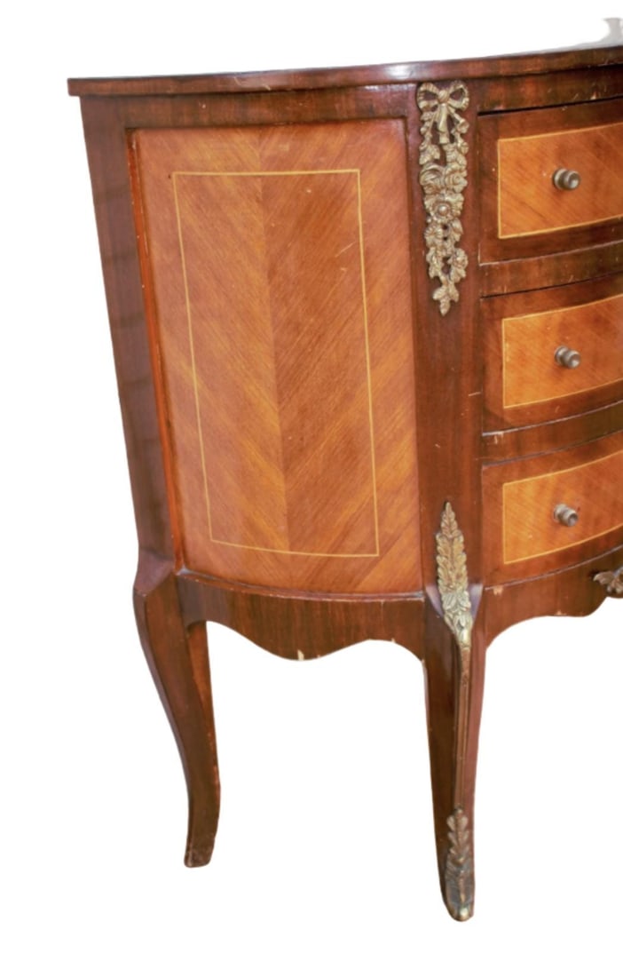 Vintage French Louis XVI Style 3-Drawer Marquetry Ormolu Cabinet - 4