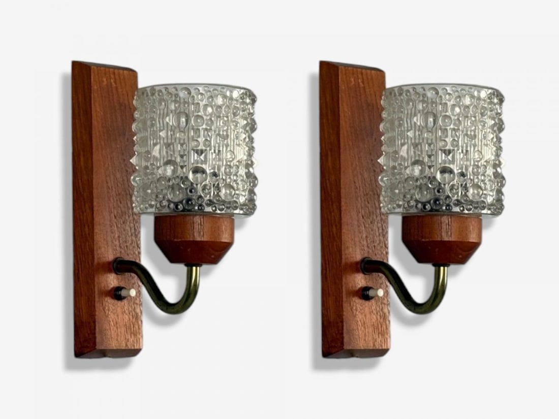 Danish Modern, Teak, Brass, Glass, Wall Lights, Denmark, 1960s - 5