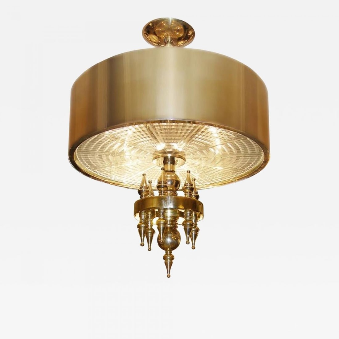 Small Hollywood Regency Style Brass Pendant / Chandelier, Starburst Etched Glass: Title: Small Hollywood Regency Style Brass Pendant / Chandelier, Starburst Etched Glass Description: Small Hollywood Regency Style Brass Pendant / Chandelier, Starburst Etched Glass Well made diminuti