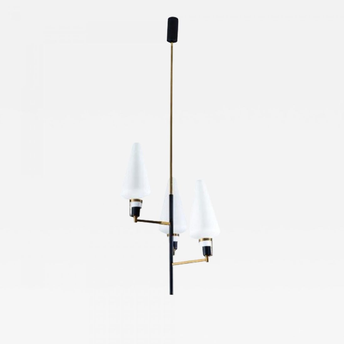 Italian Mid-Century Modern, Ceiling Pendant, Brass, Opaline Glass, Italy, 1950s: Title: Italian Mid-Century Modern, Ceiling Pendant, Brass, Opaline Glass, Italy, 1950s Description: Italian Mid-Century Modern, Ceiling Pendant or Chandelier, Patinated Brass, Opaline Glass This capti