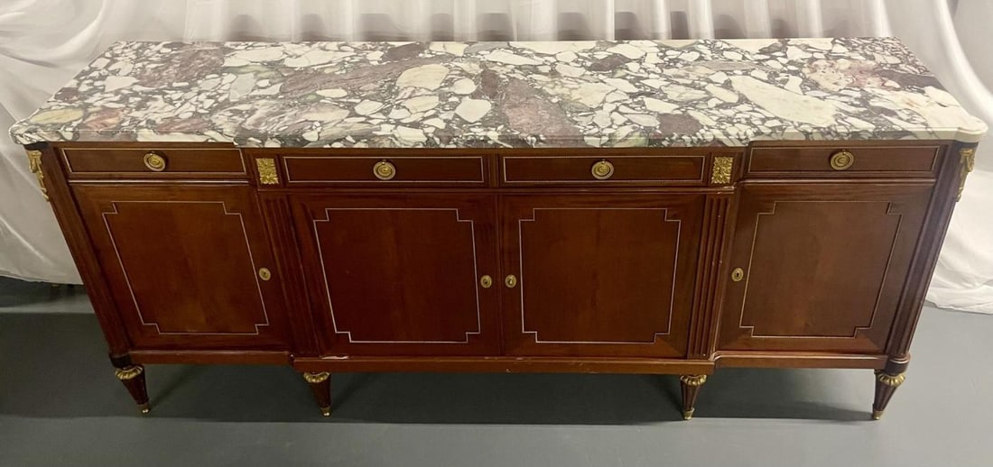 Maison Jansen Louis XVI Style Sideboard, Cabinet, Credenza, Bronze, Marble Top - 10