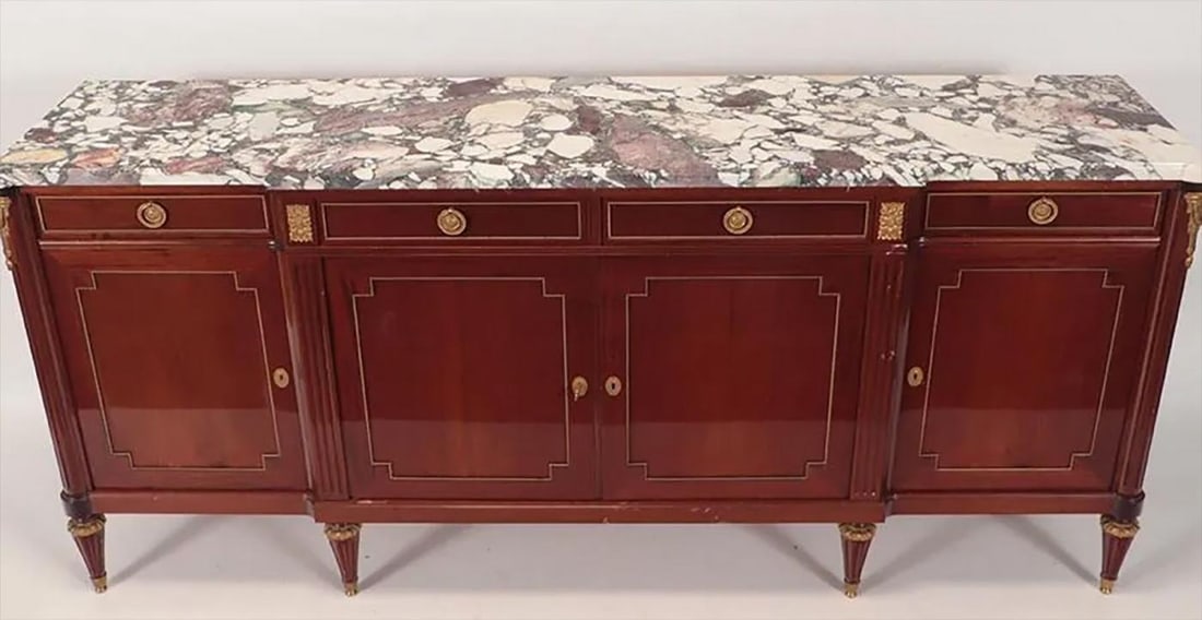 Maison Jansen Louis XVI Style Sideboard, Cabinet, Credenza, Bronze, Marble Top - 7