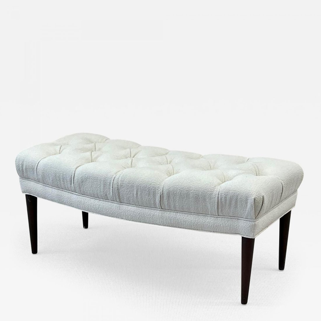 Mid-Century Modern Freeform Tufted Bench, American Designer, Ebony Wood, Bouclé (1 of 13)