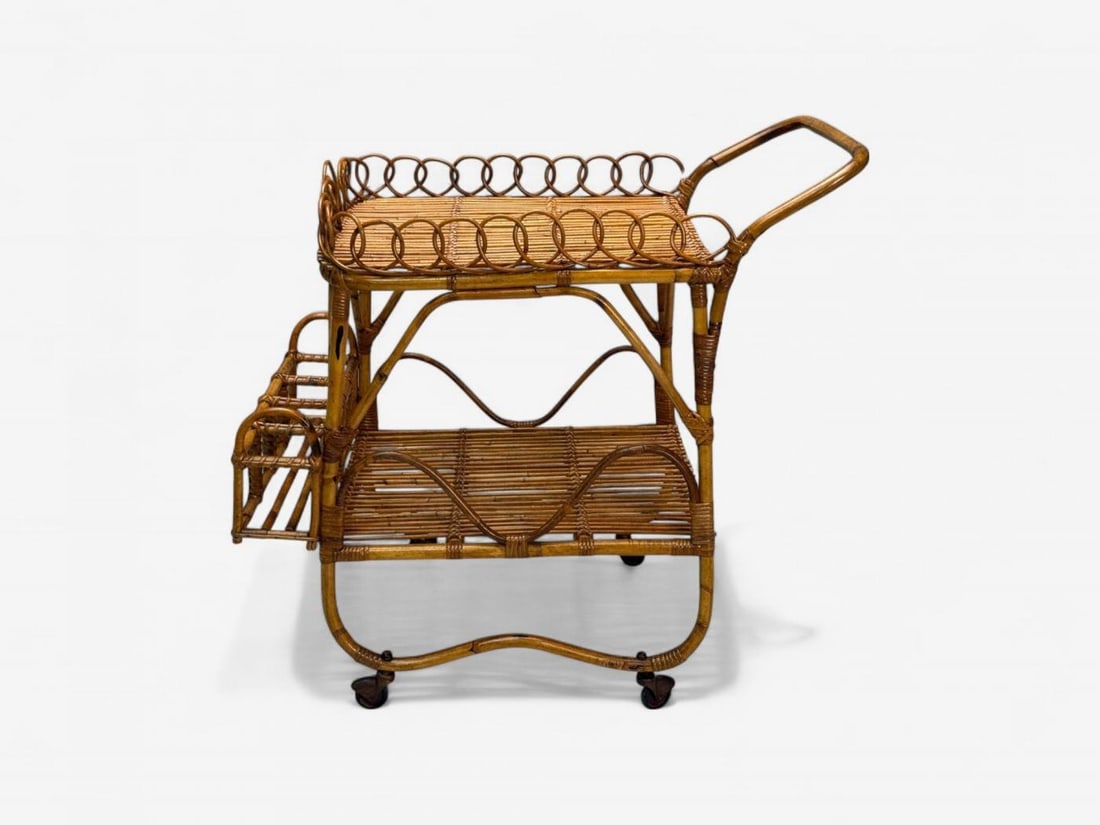 Italian Modern, Bamboo, Rattan, Metal, Bar Cart, Italy, 1960s - 4