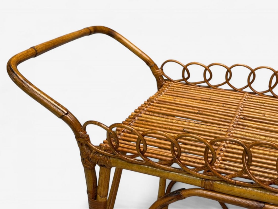 Italian Modern, Bamboo, Rattan, Metal, Bar Cart, Italy, 1960s - 8