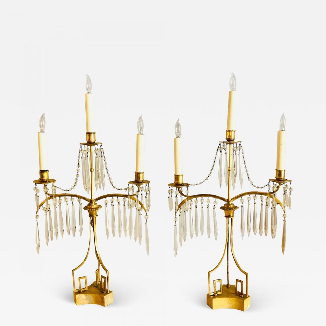 Pair of 19th Century Russian Neoclassical Table Lamp, Dore Bronze, Crystal: Title: Pair of 19th Century Russian Neoclassical Table Lamp, Dore Bronze, Crystal Description: Pair of 19th Century Russian Table Lamps in Dore Bronze and Crystal. A pair of 19th-century Russian