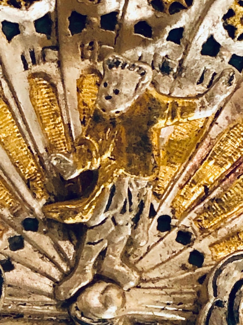 Silver and Gold Leaf Decorator Wall Mirror Having a Web Design and Dancing Bear - 10