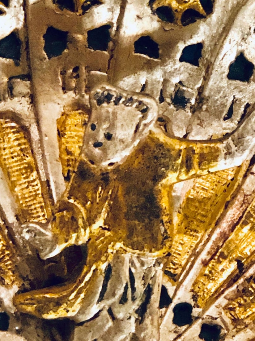 Silver and Gold Leaf Decorator Wall Mirror Having a Web Design and Dancing Bear - 11