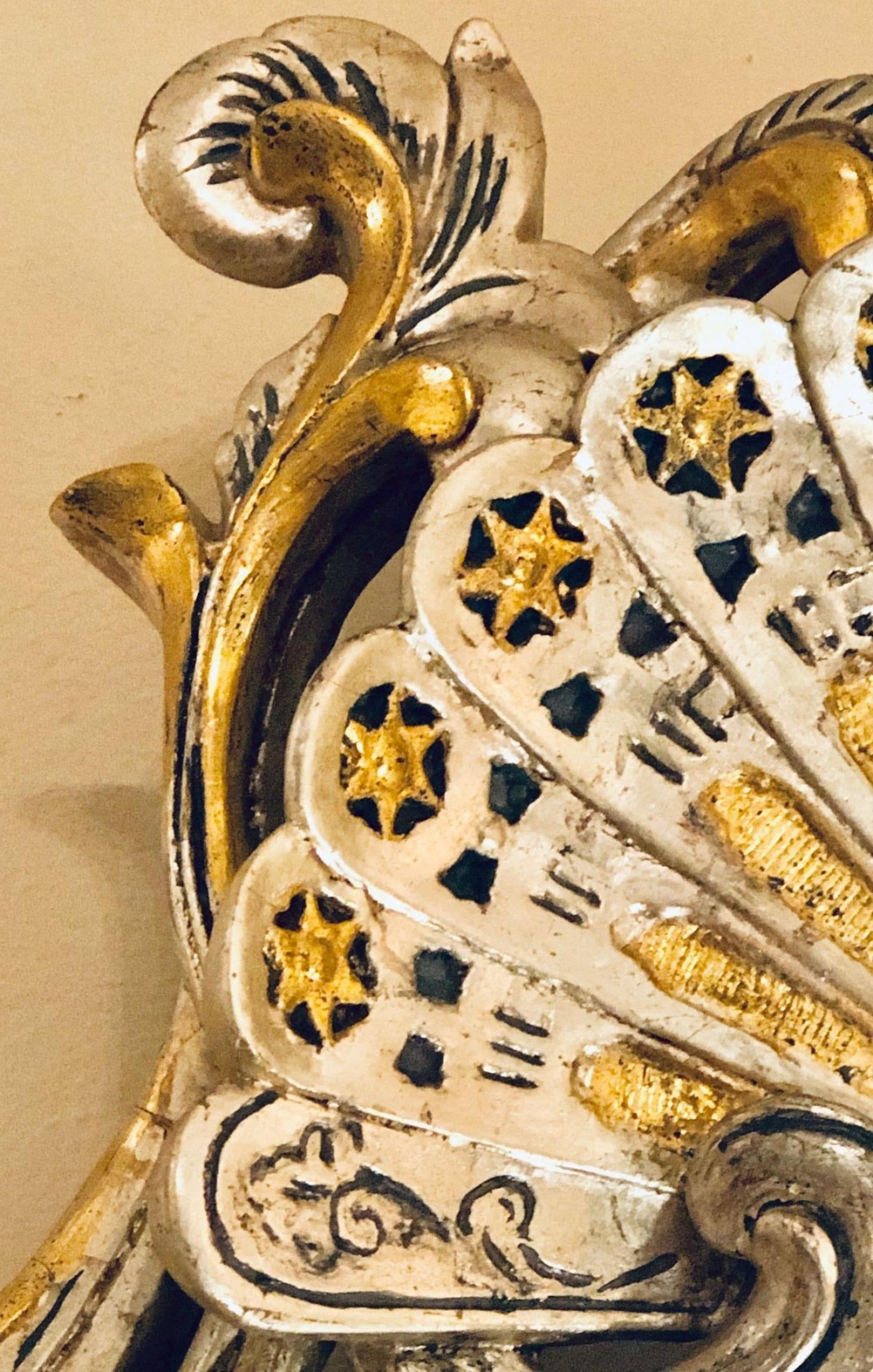 Silver and Gold Leaf Decorator Wall Mirror Having a Web Design and Dancing Bear - 13