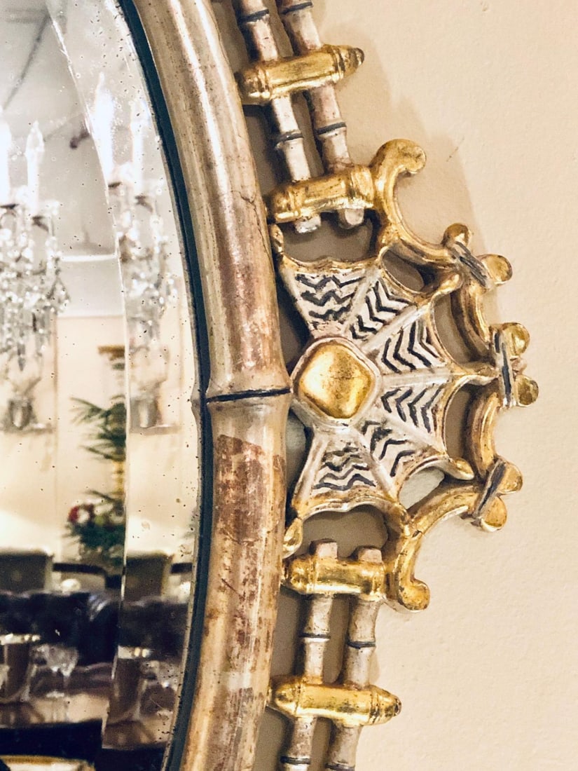 Silver and Gold Leaf Decorator Wall Mirror Having a Web Design and Dancing Bear - 5