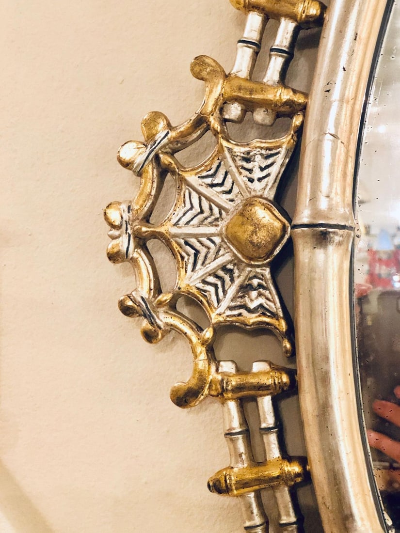 Silver and Gold Leaf Decorator Wall Mirror Having a Web Design and Dancing Bear - 8