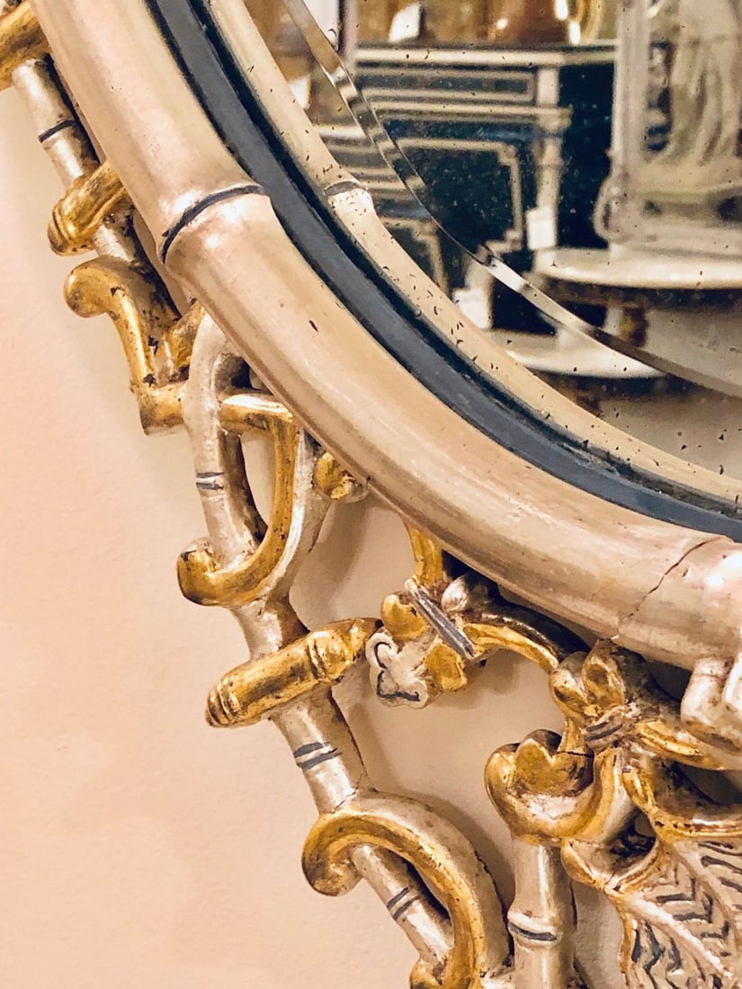 Silver and Gold Leaf Decorator Wall Mirror Having a Web Design and Dancing Bear - 9