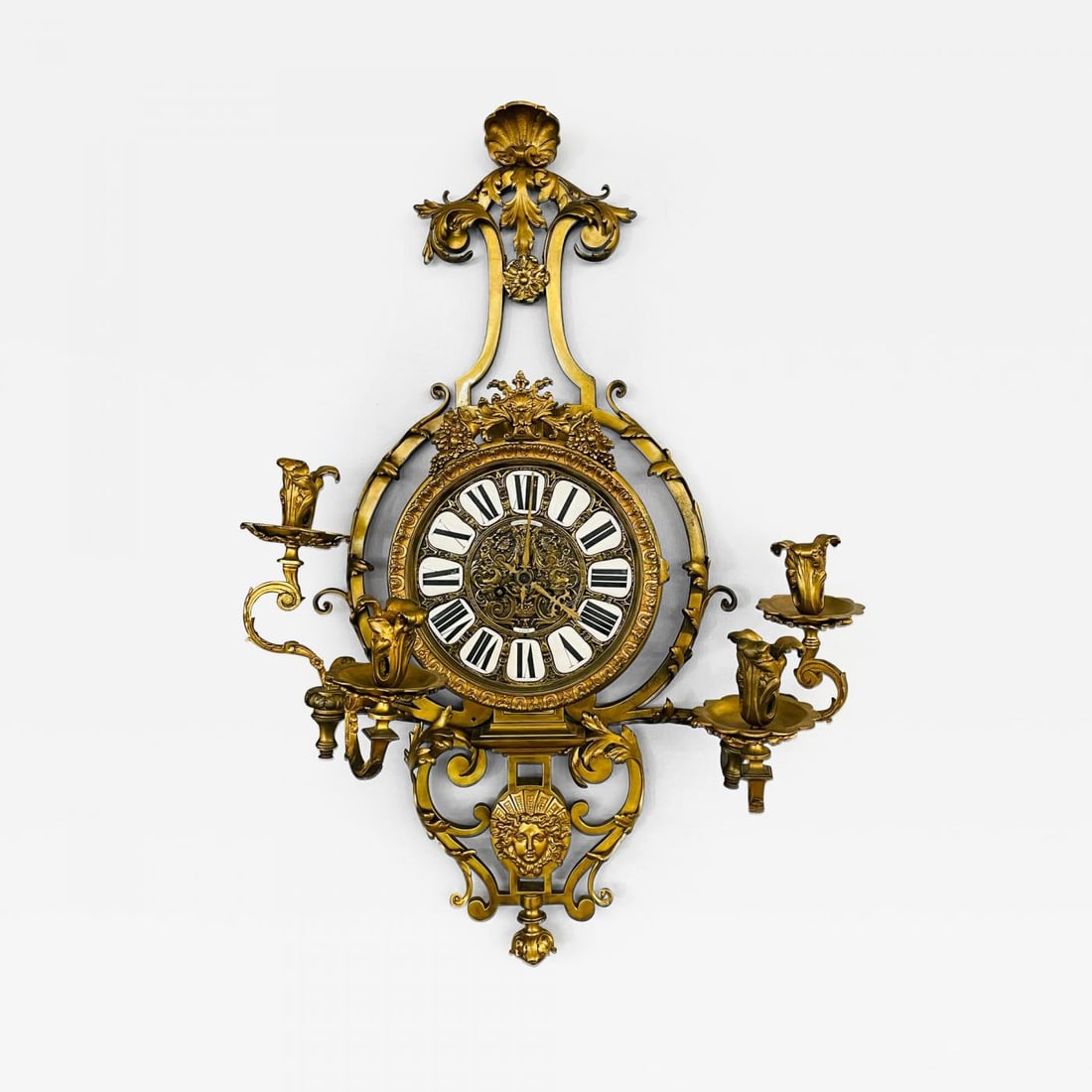 Bronze Sconce Wall or Cartel Clock. Lerolle Freres, Paris, Rare, Unusual: Title: Bronze Sconce Wall or Cartel Clock. Lerolle Freres, Paris, Rare, Unusual Description: Rare Bronze Cartel Clock Wall Sconce, Lerolle Freres, Paris A large and impressive French Cartel Clock