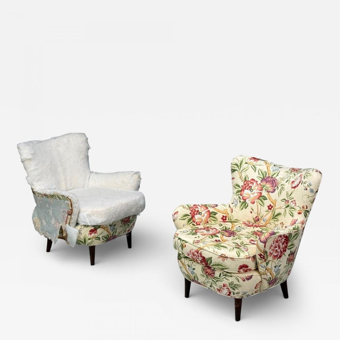 Ernst Schwadron Style, Mahogany, Fabric, Organic Lounge Chairs, USA, 1960s: Title: Ernst Schwadron Style, Mahogany, Fabric, Organic Lounge Chairs, USA, 1960s Description: Ernst Schwadron Style, American Modern, Mahogany, Fabric, Organic Lounge Chairs, USA, 1960s A pair of org