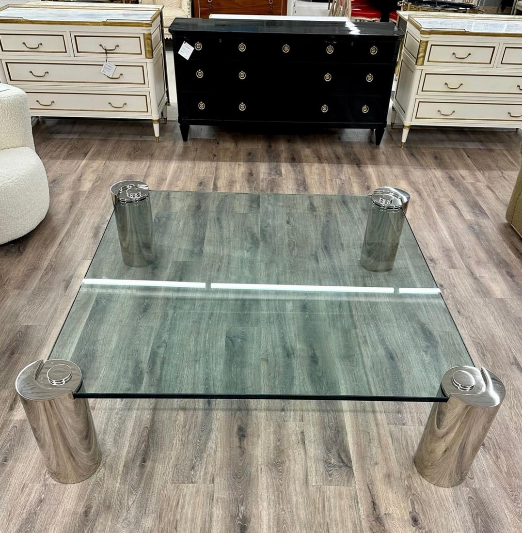 Mid-Century Modern Karl Springer Signed Chrome Coffee, Cocktail Table, Glass Top - 13