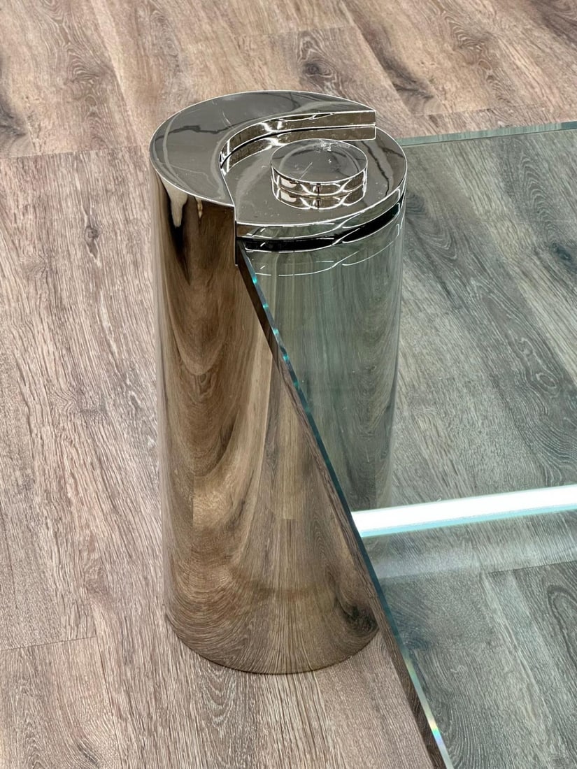 Mid-Century Modern Karl Springer Signed Chrome Coffee, Cocktail Table, Glass Top - 7