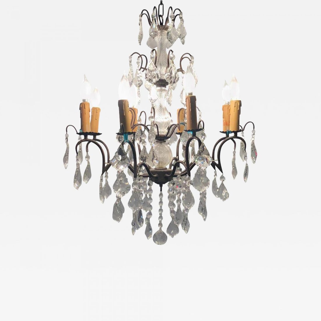 Copper Designed Metal and Crystal Chandelier with Centre Cut Glass Column - 2