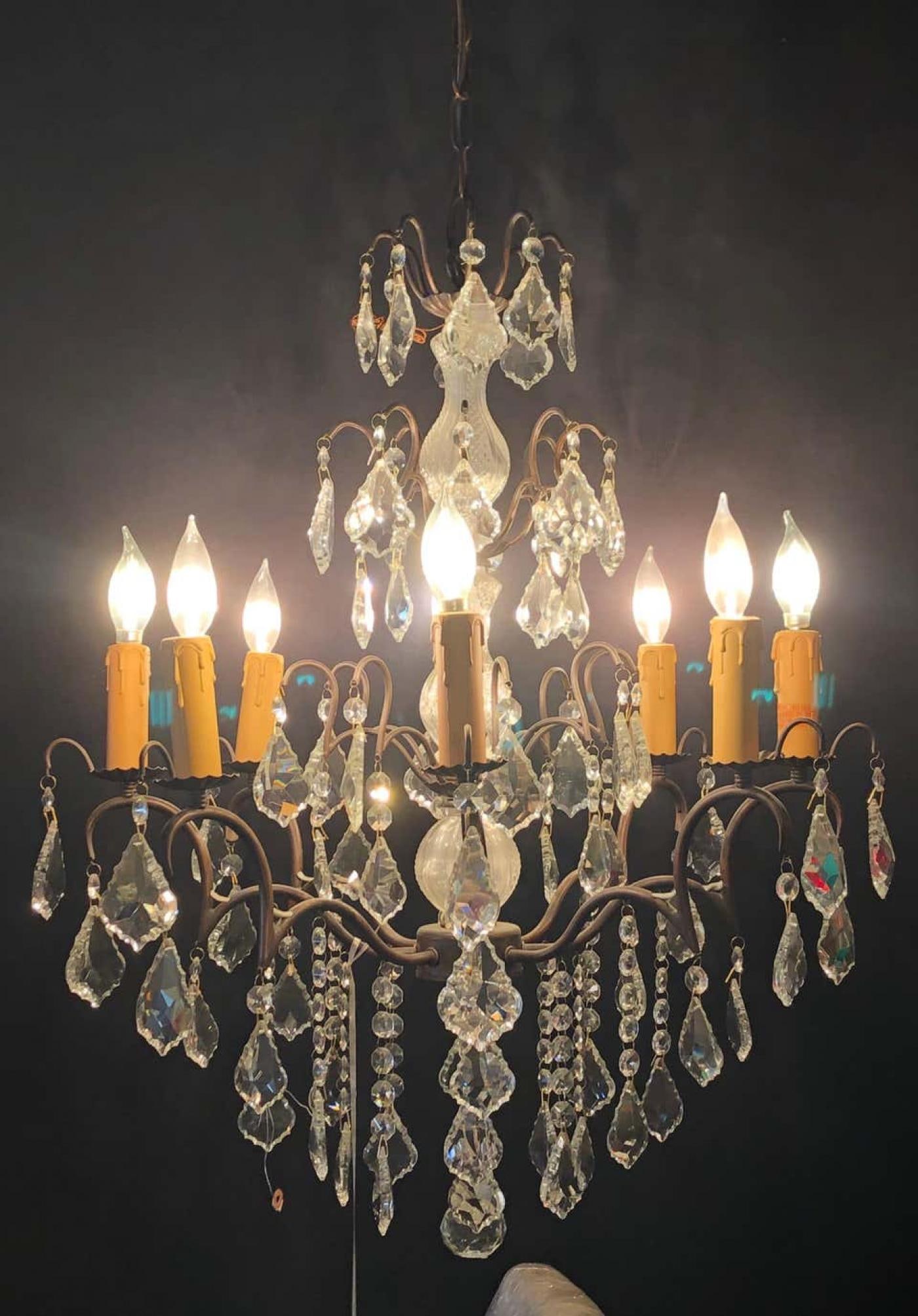 Copper Designed Metal and Crystal Chandelier with Centre Cut Glass Column - 3