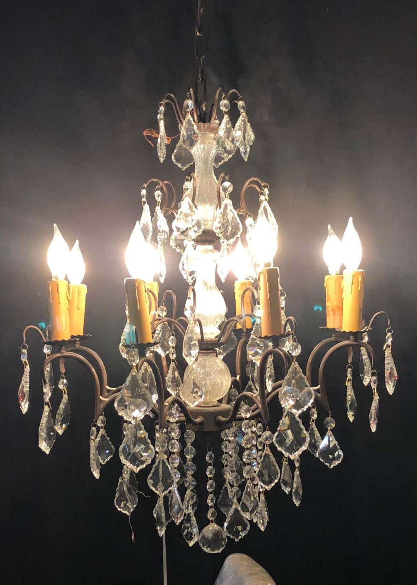 Copper Designed Metal and Crystal Chandelier with Centre Cut Glass Column - 6