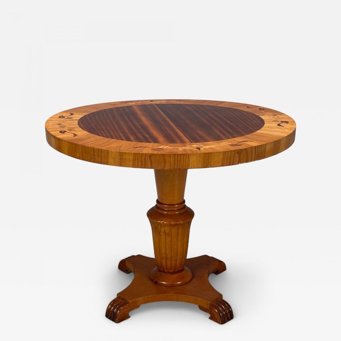 Swedish Art Deco, Marquetry Inlay, Wood, Center Table, Sweden, 1930s: Title: Swedish Art Deco, Marquetry Inlay, Wood, Center Table, Sweden, 1930s Description: Swedish Art Deco, Marquetry Inlay, Wood, Center Table, Sweden, 1930s A Biedermeier style center table designed