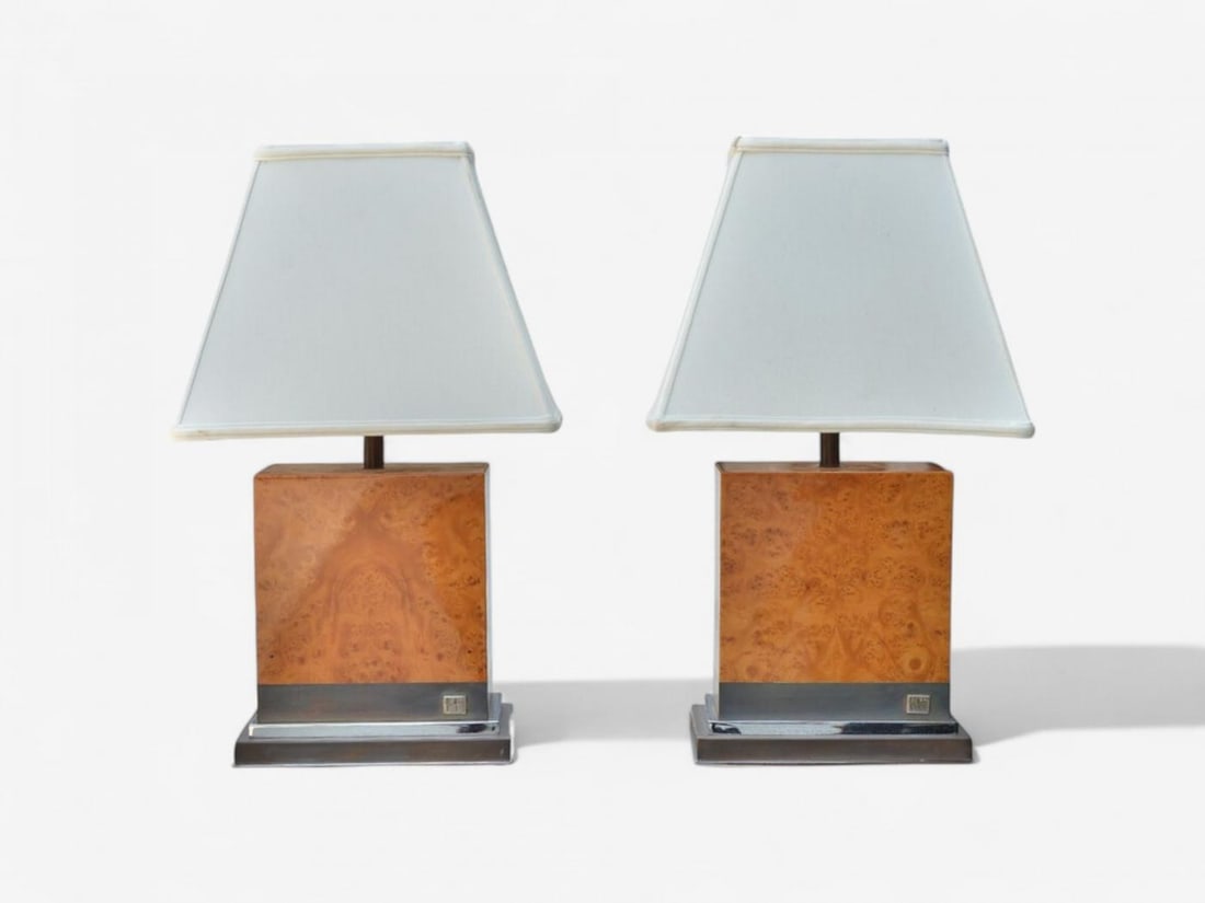 Jean Claude Mahey, Burl Wood, Chrome, Table Lamps, France, 1960s - 6
