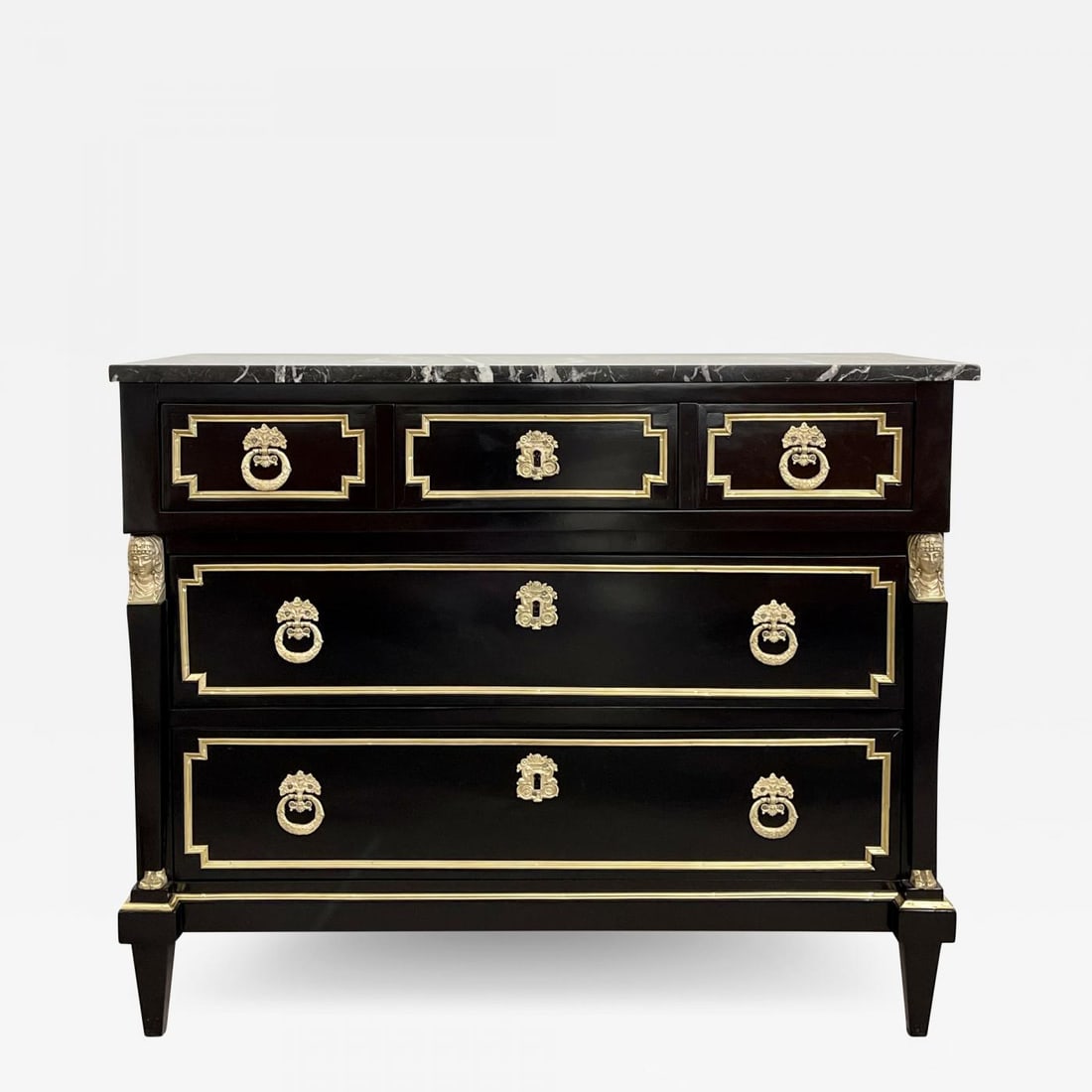 19th Cent Ebony Empire Commode or Nightstand, Refinished, Bronze Mounted (1 of 13)