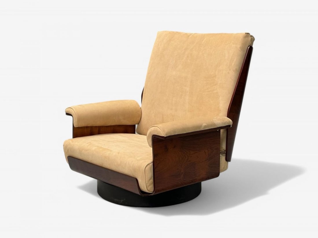 Bernard Brunier, French Mid-Century Modern, Rosewood, Suede, Low Lounge Chairs - 7