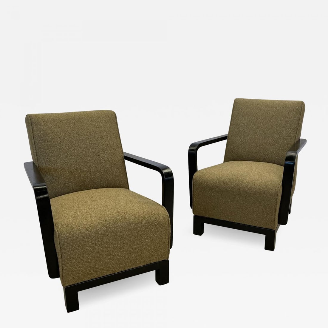 Pair of Vintage Art Deco Lounge / Arm Chairs, Ebony Wood, Boucle, Sweden, 1940s (1 of 12)