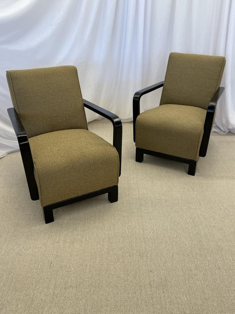 Pair of Vintage Art Deco Lounge / Arm Chairs, Ebony Wood, Boucle, Sweden, 1940s - 7