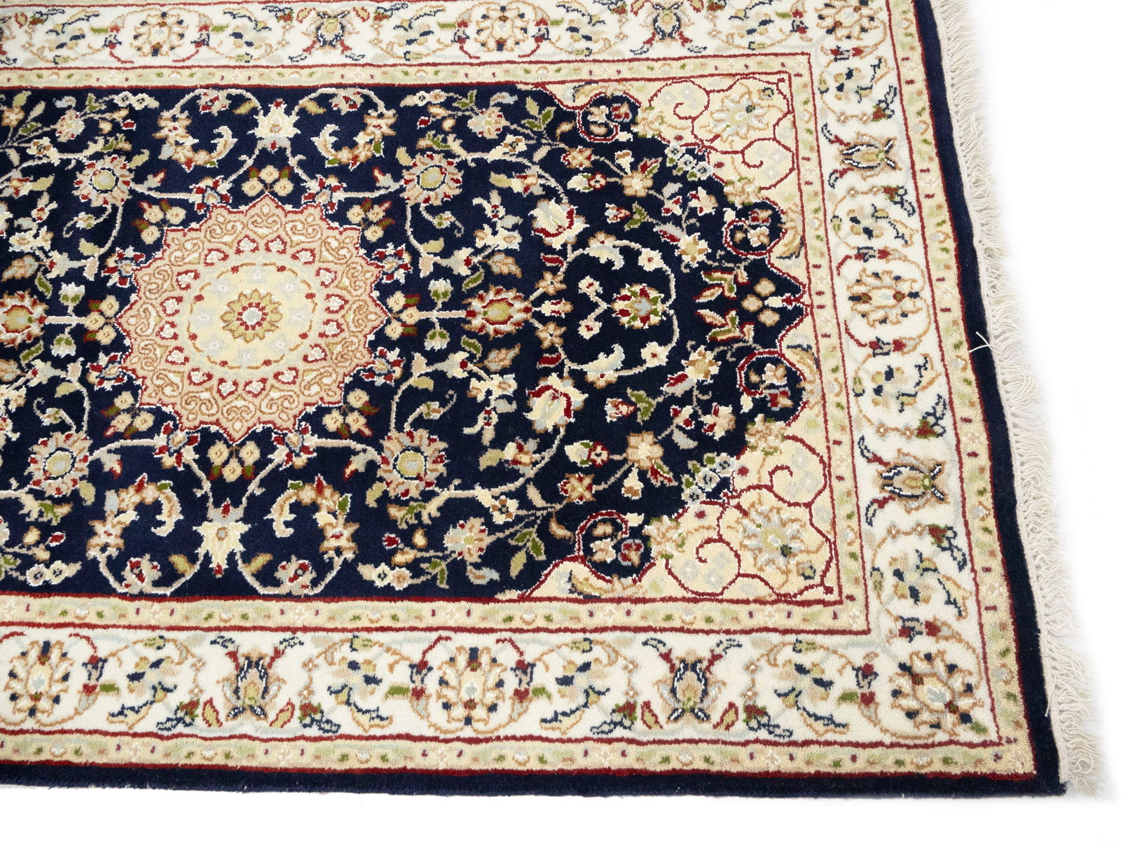 Dark Navy Floral 3X18 Indo-Nain Oriental Runner Rug - 10
