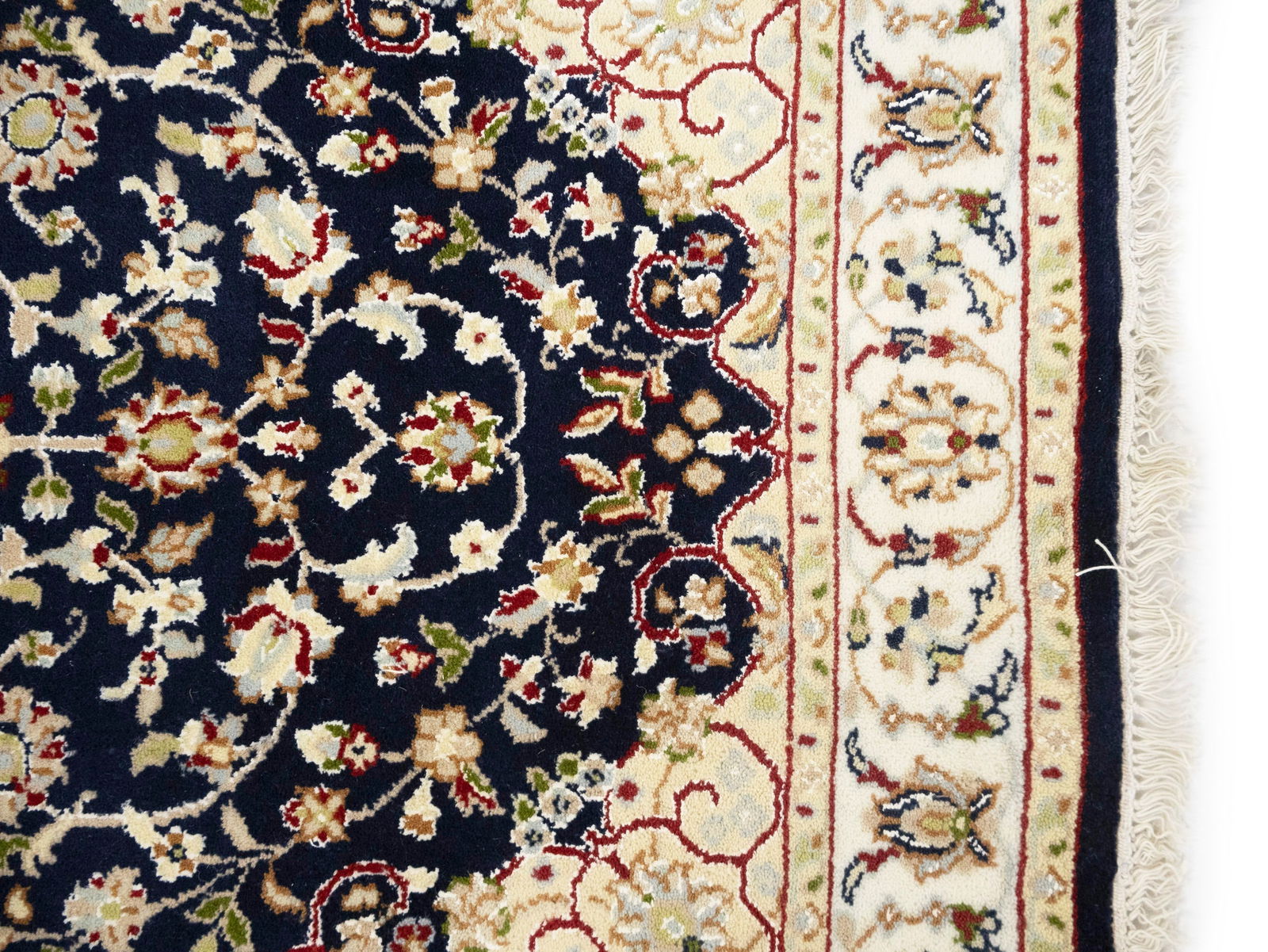 Dark Navy Floral 3X18 Indo-Nain Oriental Runner Rug - 11