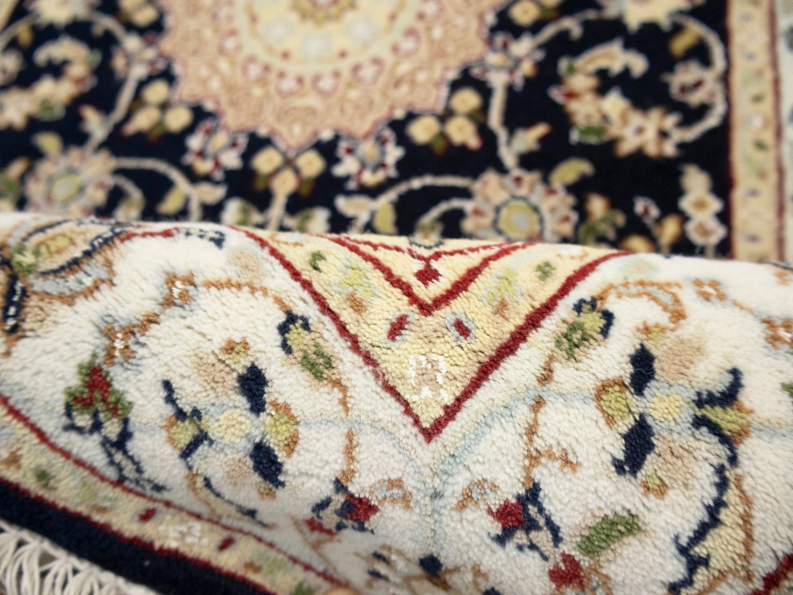 Dark Navy Floral 3X18 Indo-Nain Oriental Runner Rug - 14