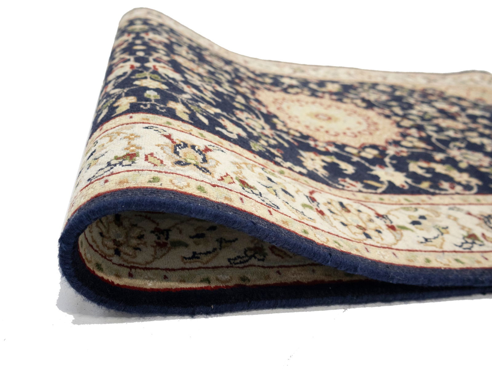 Dark Navy Floral 3X18 Indo-Nain Oriental Runner Rug - 17