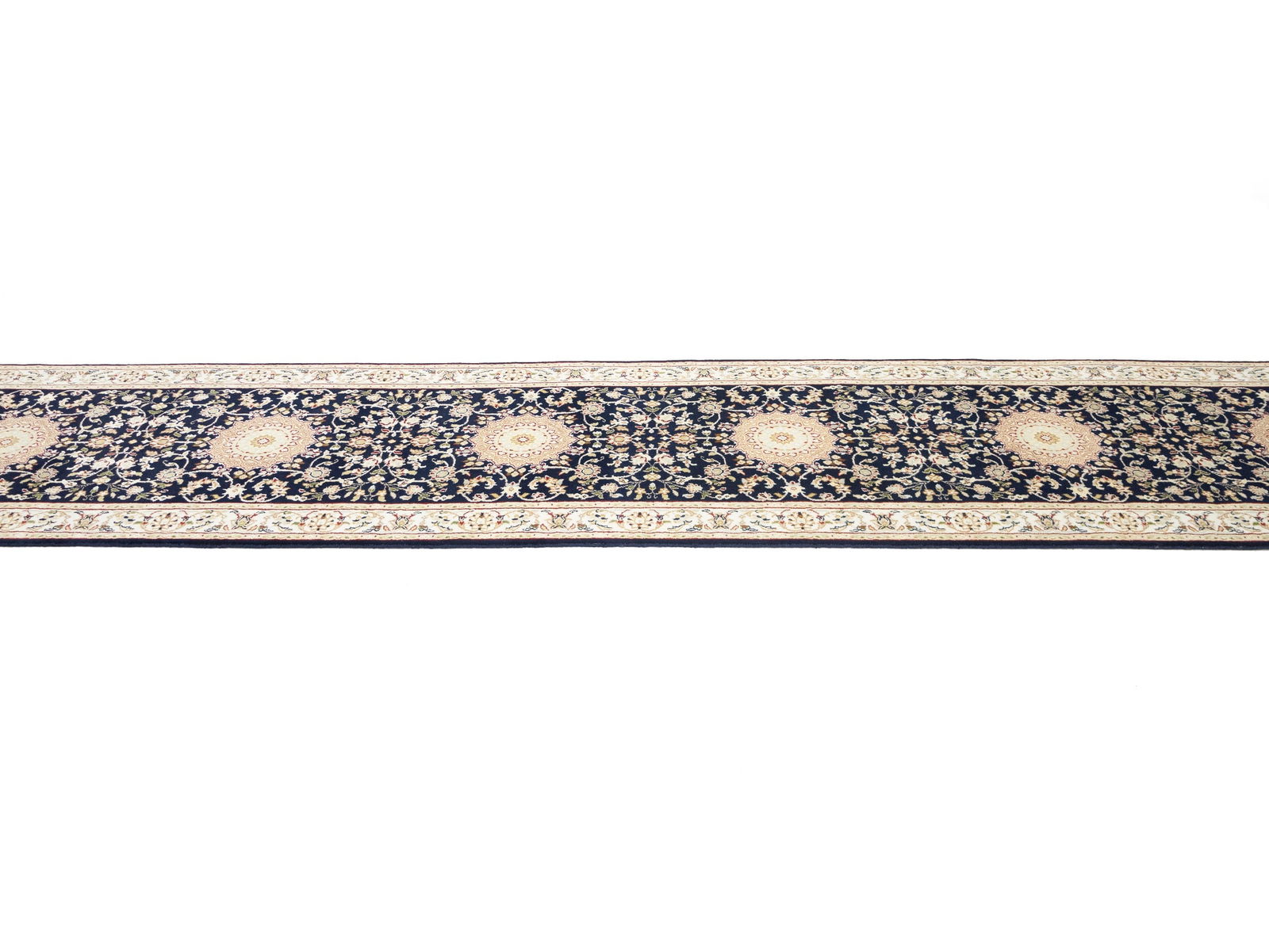 Dark Navy Floral 3X18 Indo-Nain Oriental Runner Rug - 6