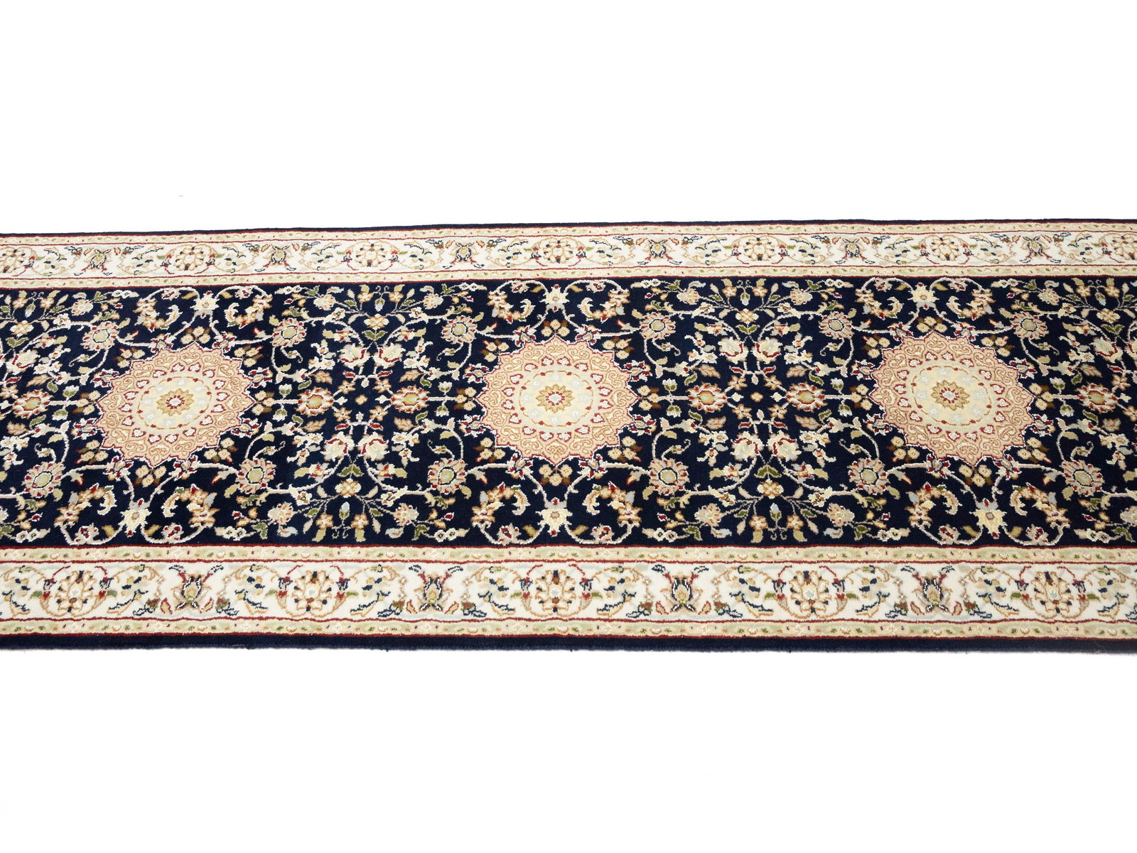 Dark Navy Floral 3X18 Indo-Nain Oriental Runner Rug - 7