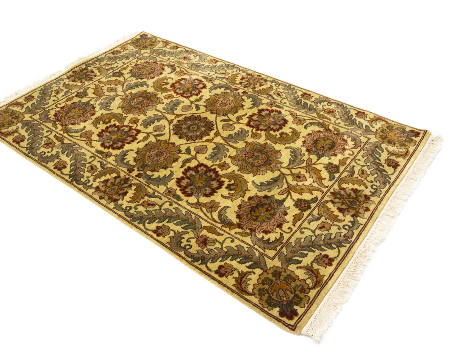 Golden Beige Floral Classic 4X6'5 Agra Jaipur Oriental Rug - 3