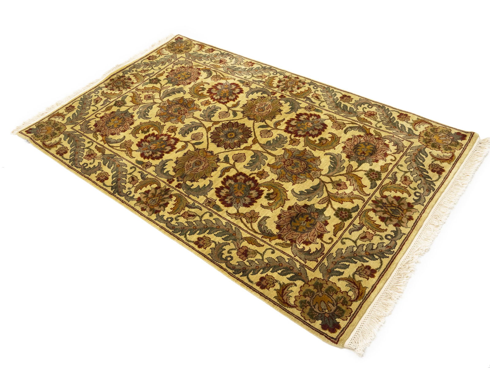 Golden Beige Floral Classic 4X6'5 Agra Jaipur Oriental Rug - 4