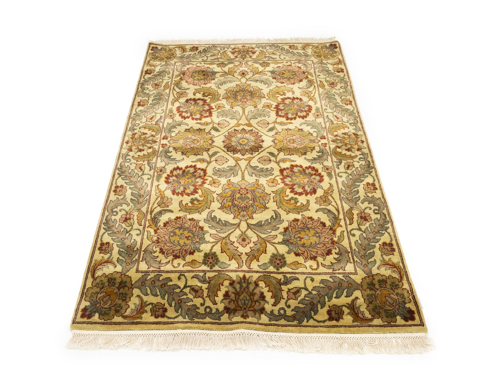 Golden Beige Floral Classic 4X6'5 Agra Jaipur Oriental Rug - 6
