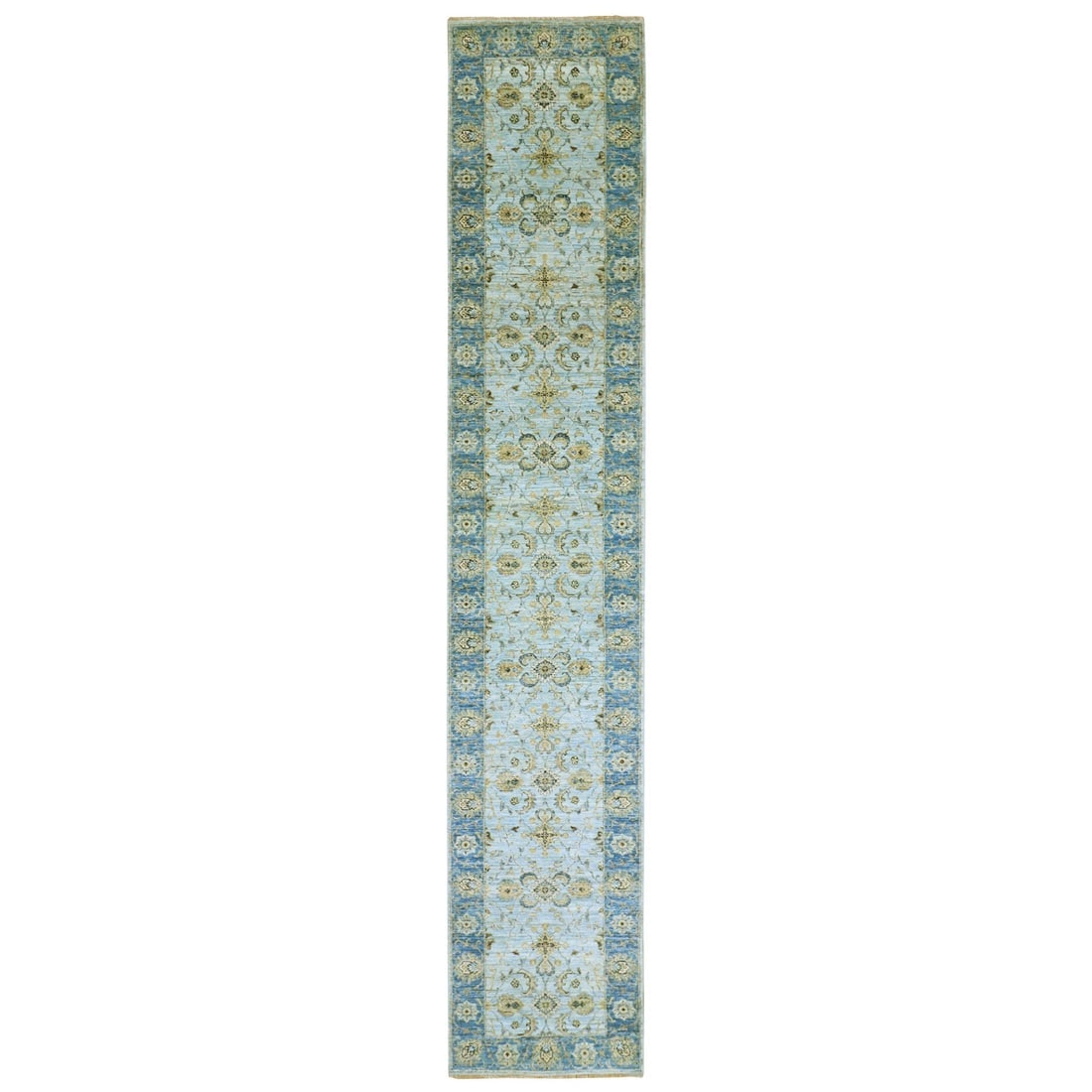 Arctic Blue Wool Hand Knotted Shah Abbas Design Runner Oriental Rug: Title: Arctic Blue Wool Hand Knotted Shah Abbas Design Runner Oriental Rug Description: This is a truly genuine one-of-a-kind. It has been Knotted for months and months in the centuries-old weaving cr