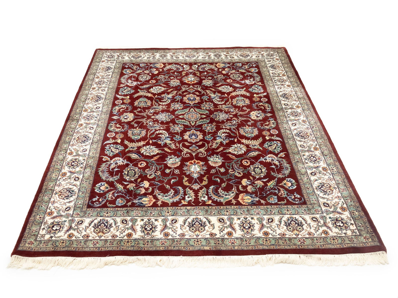 Maroon Red Floral 8X10 Indo-Kashan Oriental Rug - 2