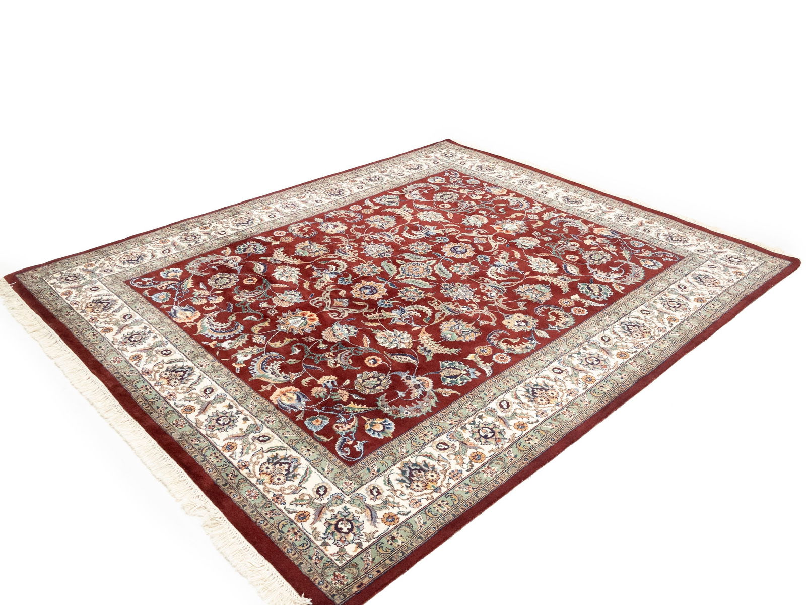 Maroon Red Floral 8X10 Indo-Kashan Oriental Rug - 4