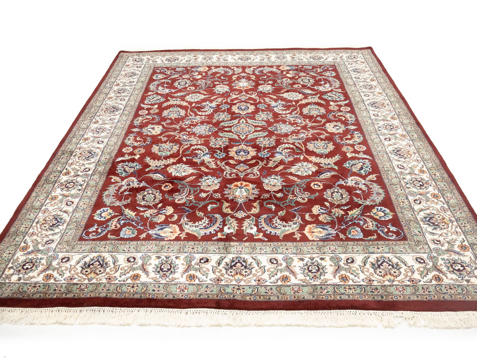 Maroon Red Floral 8X10 Indo-Kashan Oriental Rug - 5