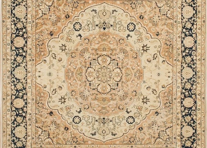 Hand Knotted Indo-Tabriz Cream Wool Oriental Area Rug Carpet 8' x 8'4" - 4