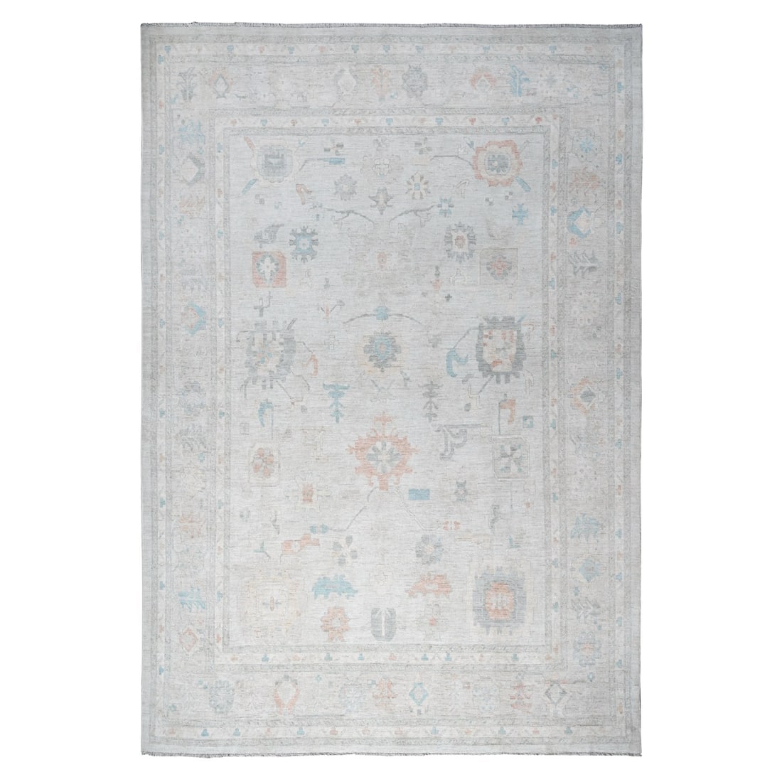 Gray Hand Knotted Wool Oushak Colorful Pattern Oversized Oriental Rug: Title: Gray Hand Knotted Wool Oushak Colorful Pattern Oversized Oriental Rug Description: This is a truly genuine one-of-a-kind. It has been Knotted for months and months in the centuries-old weaving