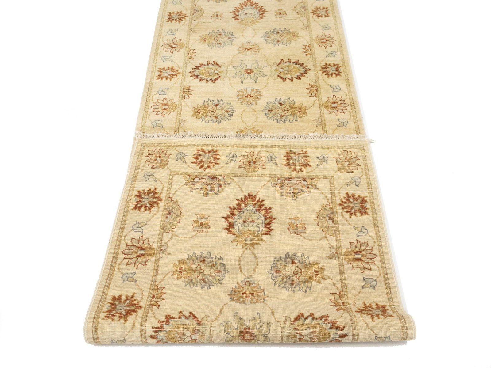 Beige Floral 3X12 Peshawar Pakistan Oriental Runner Rug - 11