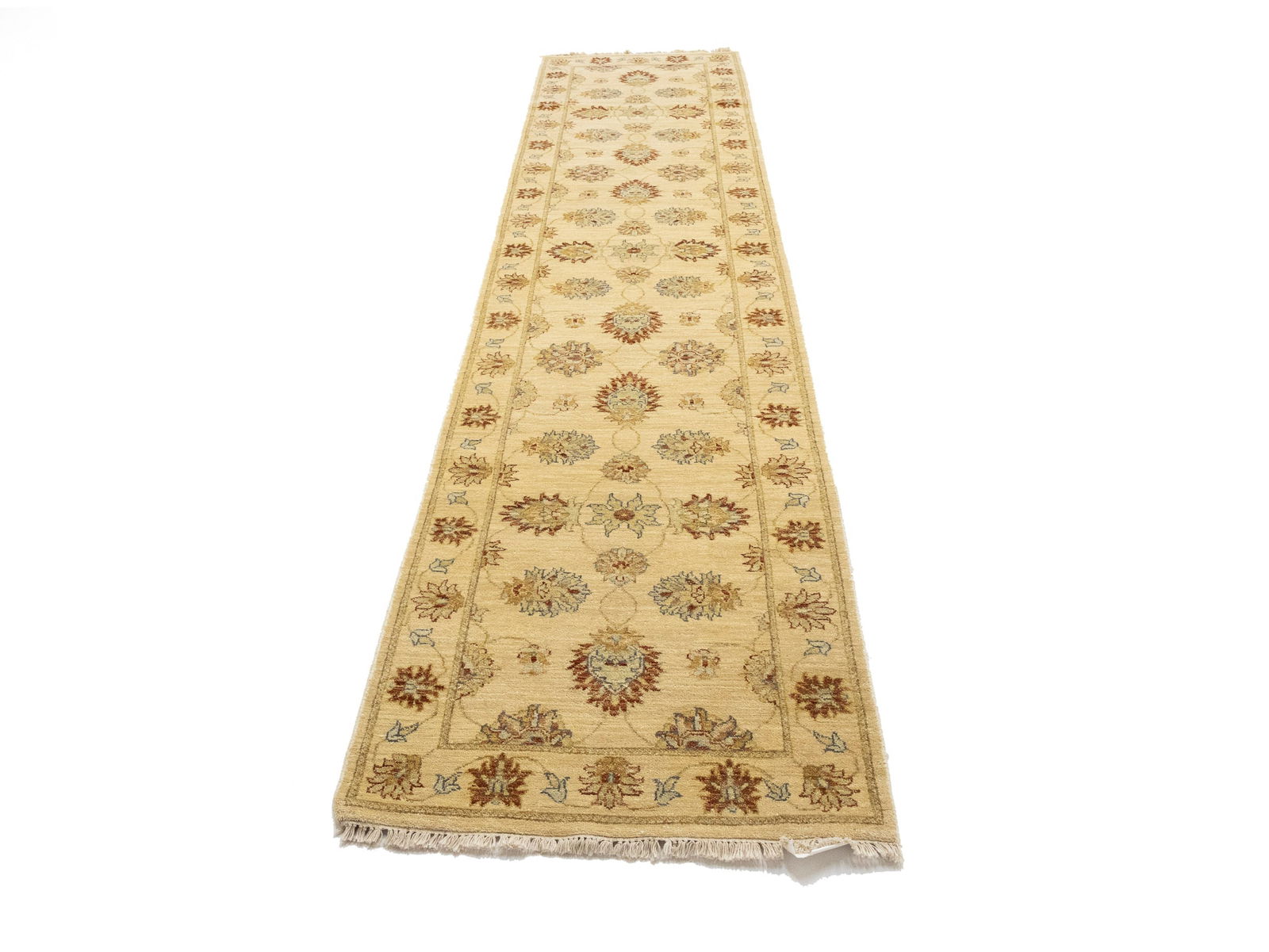 Beige Floral 3X12 Peshawar Pakistan Oriental Runner Rug - 2