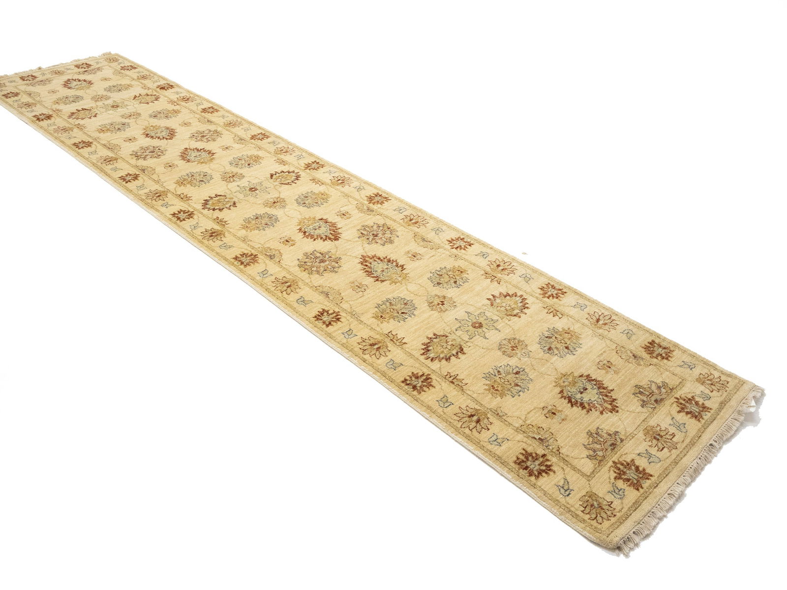 Beige Floral 3X12 Peshawar Pakistan Oriental Runner Rug - 3