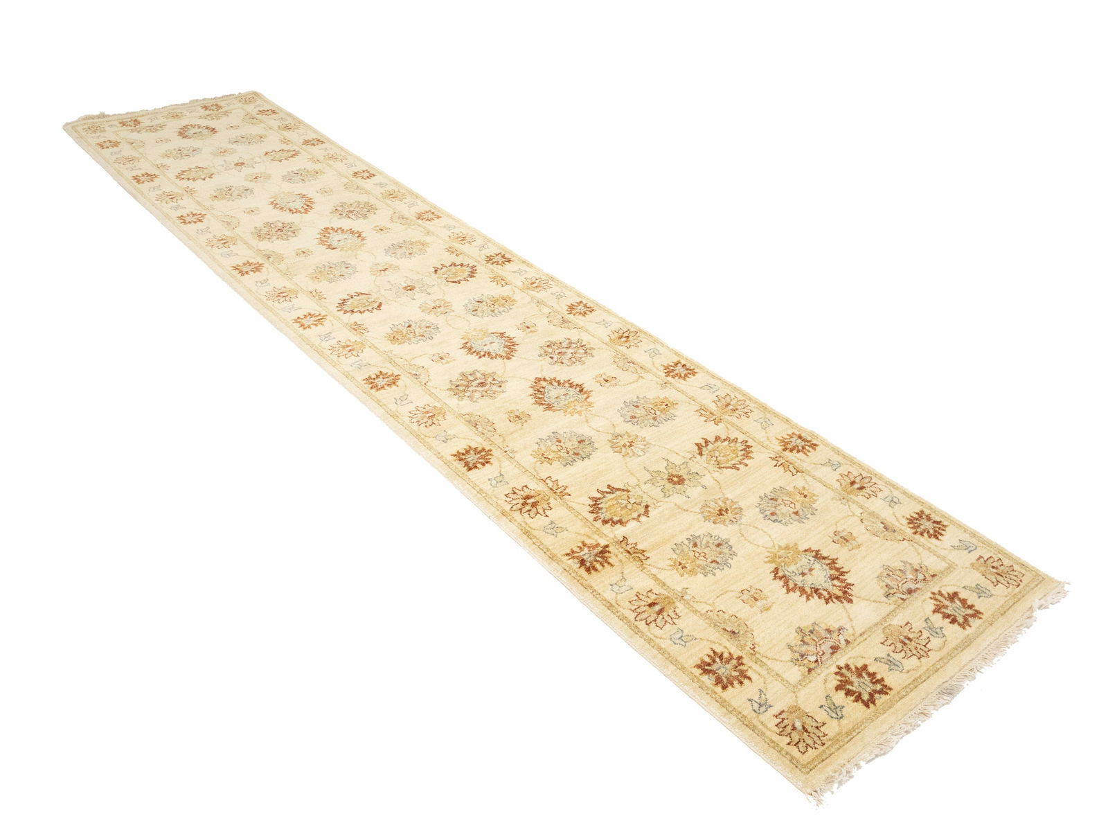 Beige Floral 3X12 Peshawar Pakistan Oriental Runner Rug - 4